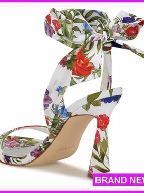 Heeled Sandals Elegant Evening Lace Up Ankle Strap Floral Pattern Lightweight